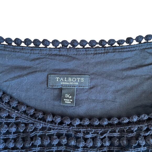 Talbots Top Women's 1XP Petite Black Crochet Lace Style Layered Lining Blouse - Picture 7 of 8